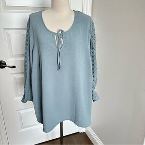 Chic Blue Blouse with Lace Sleeves